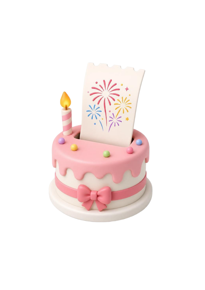 불꽃놀이 번호표가 나온 생일 케이크